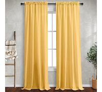 Mrs.Naturall Yellow Gold Curtains 90 Inch Length for Bedroom 2 Panels Pocket Fall Drapes Semi Sheer Light Filter Mustard Yellow Gold Curtains for Living Room Family Sitting Playroom Sunroom 52x90 Long