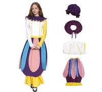 Mrs Potts Costume Dress,Princess Beauty Friend Mrs Teapot Cosplay Costume Outfits with Hat,Adult Lantern Dress for Halloween,Drama Perform (Yellow+Purple, L)