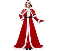 Mrs. Santa Claus Costume for Women 3PCS, Adult Santa Dress Suit, Deluxe Mrs. Claus Costume, Christmas Cosplay Xmas Party Outfit with Hooded Cape B,2XL