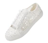 Mrs White 883-8 Women's Wedding Sneakers Lace Sequin Bridal Flats Breathable Comfortable Casual Shoes Colour Ivory,Size 6.5 UK/40 EU