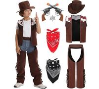 Mrsclaus Cowboy Costume Children's Deluxe Western Carnival Costume with Accessories Cowboy Vest Hat Bandana Birthday Dress Up (3-4 Years / 100) C046-XS