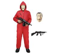 Mrsclaus House of Money Costume Men Women Bank Robber Costume Red Jumpsuit with Mask Fancy Dress Costumes Couples Adults Groups Partner Costumes Outfit for Carnival Halloween Party, L
