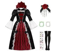 Mrsclaus Vampire Costume Girls Victorian Vampire Costume Queen Costume Vampire Dress Fancy Dress with Collar and Children's Vampire Bit Halloween Carnival Cosplay Party for Children C048XL