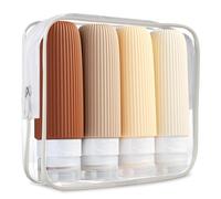 Mrsdry 4 Pack 3oz Silicone Travel Bottles, TSA Approved, BPA Free, Leak Proof, Reusable, Refillable, 88.7ml, Cream, Round, Travel Bottle Set