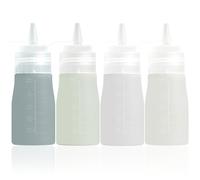Mrsdry Condiment Squeeze Bottles, 12oz Silicone Squeeze Bottles For Sauces, Leak Proof Condiment Container with Extra Interchangeable lid, Easy Squeeze for Oil, Honey & Dressings, BPA FREE (4 Pack)
