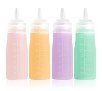 Mrsdry Condiment Squeeze Bottles, 16 oz Silicone Squeeze Bottles For Sauces, Leak Proof Condiment Containers with Extra Interchangeable lid, Easy Squeeze for Oil, Honey & Dressings, BPA FREE (4 Pack)