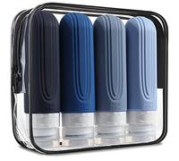Mrsdry Travel Bottles for Toiletries, Tsa Approved 3oz Size Containers BPA Free Leak Proof Refillable Liquid Silicone Squeezable Accessories Shampoo Conditioner Lotion (4 Pack), Blue
