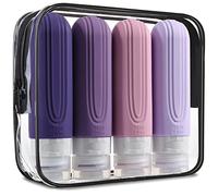 Mrsdry Travel Bottles for Toiletries, Tsa Approved 3oz Size Containers BPA Free Leak Proof Refillable Liquid Silicone Squeezable Accessories Shampoo Conditioner Lotion (4 Pack), Purple