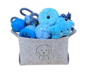 MRSOHRET 20Pcs Puppy Chew Toys - Blue Puppy Chew Toys Bundle for Teething, Puppies Teething Toys with Durable Rope Rubber Ball, Pet Interactive Toys for Small Medium Dogs with Basket