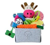 MRSOHRET 20Pcs Puppy Chew Toys for Teething, Dog Chew Toys with Rope Toys, Pet Dog Toothbrush, Treat Balls, Dog Plush Toys and Squeaky Toys for Small Medium Dogs, Cute Dog Toy Basket, Box and Bin