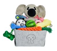 MRSOHRET 20Pcs Puppy Chew Toys for Teething, Dog Chew Toys with Rope Toys, Pet Dog Toothbrush, Treat Balls, Plush Toys and Squeaky Toy for Small Medium Dogs with Basket