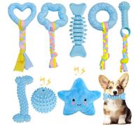 MRSOHRET Puppy Toys, 8 Pack Puppy Chew Toys for Teething, Cute Blue Small Dog Toys Set, Teething Toys for Puppies, Soft Durable Interactive Chew Toy for Small Dogs