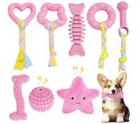 MRSOHRET Puppy Toys, 8 Pack Puppy Chew Toys for Teething, Cute Pink Small Dog Toys Set, Teething Toys for Puppies, Soft Durable Interactive Chew Toy for Small Dogs