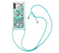 MRSTER Lanyard Phone Case for Huawei P30 Pro, Bling Glitter Quicksand Liquid Sparkle Silicone TPU Case Cover With Crossbody Necklace Cord Strap for Huawei P30 Pro. LP Love Green