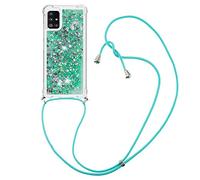 MRSTER Lanyard Phone Case for Samsung A71 5G, Bling Glitter Quicksand Liquid Sparkle Silicone TPU Case Cover With Crossbody Necklace Cord Strap for Samsung Galaxy A71 5G. LP Love Green