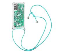 MRSTER Lanyard Phone Case for Samsung Note 20, Bling Glitter Quicksand Liquid Sparkle Silicone TPU Case Cover With Crossbody Necklace Cord Strap for Samsung Galaxy Note20. LP Love Green