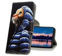 MRSTER Realme 5 Pro Leather Case, Flip Notebook Wallet Phone Case For Realme 5 Pro, Shockproof Full Protection Case Cover For Realme 5 Pro. XC1 Cool Cat