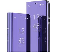 MRSTER Xiaomi Redmi Note 9T 5G Mirror Flip Case Cover, Mirror Smart View Standing 360° Protective Case Cover for Xiaomi Redmi Note 9T 5G. Mirror: Purple