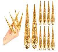 MRSTORY Finger Nail Tip Claw Rings Ancient Queen Style Costume Fingertip Claw Nail Rings Decoration Accessory for Cosplay Drama Dance Show Golden Silver Iron 10 Pack (B)