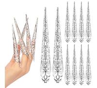 MRSTORY Finger Nail Tip Claw Rings Ancient Queen Style Costume Fingertip Claw Nail Rings Decoration Accessory for Cosplay Drama Dance Show Golden Silver Iron 10 Pack (A)