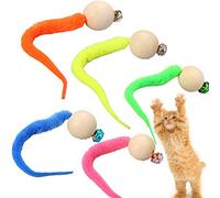 MRSTORY Interactive Cat W0rm Ball Funny Wobbly Balls Cat Bell Toy Colourful Kitty Toy for Indoor Cats Wool Wood Bell Random Color 5pcs (Assorted Color)