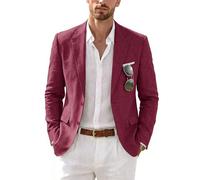 MrSure Men’s 2 Buttons Linen Blazer, Casual Sport Coat, Solid Lightweight Suit Jacket for Daily, Burgundy, S