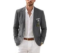 MrSure Men’s 2 Buttons Linen Blazer, Casual Sport Coat, Solid Lightweight Suit Jacket for Daily, Deep Grey, L