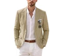 MrSure Men’s 2 Buttons Linen Blazer, Casual Sport Coat, Solid Lightweight Suit Jacket for Daily, Khaki, 3XL