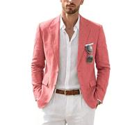 MrSure Men’s 2 Buttons Linen Blazer, Casual Sport Coat, Solid Lightweight Suit Jacket for Daily, Pink, L