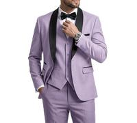 MrSure Men’s 3 Piece Slim Fit Suit, One Button Shawl Lapel Tuxedo, Premium Dinner Jacket Vest Pants & Tie Set