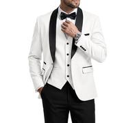 MrSure Men’s 3 Piece Slim Fit Suit, One Button Shawl Lapel Tuxedo, Premium Dinner Jacket Vest Pants & Tie Set