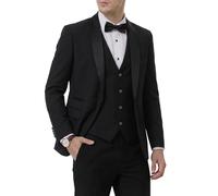 MrSure Men’s 3 Piece Slim Fit Suit, One Button Shawl Lapel Tuxedo, Premium Dinner Jacket Vest Pants & Tie Set, Black, L