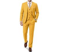 MrSure Men’s 3 Piece Suit Blazer, Slim Fit Tux with One Button, Jacket Vest Pants & Tie Set for Party, Wedding and Business, Yellow, L