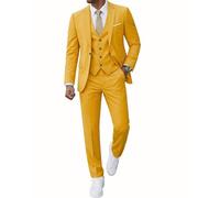 MrSure Men’s 3 Piece Suit Blazer, Slim Fit Tux with One Button, Jacket Vest Pants & Tie Set for Party, Wedding and Business, Yellow, XXL