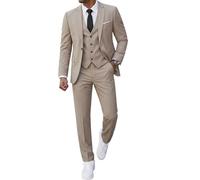 MrSure Men’s 3 Piece Suit Blazer, Slim Fit Tux with One Button, Jacket Vest Pants & Tie Set for Party, Wedding and Business, Beige, XXL