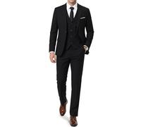 MrSure Men’s 3 Pieces Suit, Slim Fit Tuxedo with One Button, Jacket Vest Pants & Tie Set for Party, Wedding and Business, Black, M