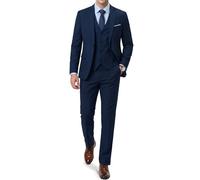 MrSure Men’s 3 Pieces Suit, Slim Fit Tuxedo with One Button, Jacket Vest Pants & Tie Set for Party, Wedding and Business, Dark Blue, XS