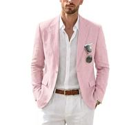 MrSure Men’s Linen Blazer, Lightweight Casual Sport Coats, Solid Slim Fit Suit Jacket for Daily, Light Pink, XXL