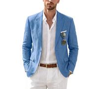 MrSure Men’s Linen Blazer, Lightweight Casual Sport Coats, Solid Slim Fit Suit Jacket for Daily, Light Blue, S