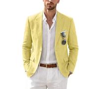 MrSure Men’s Linen Blazer, Lightweight Casual Sport Coats, Solid Slim Fit Suit Jacket for Daily, Yellow, XS
