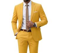 MrSure Men's Suit, 2 Piece Slim Fit Jacket and Pants with Tie, One Button Blazer Trouser for Weddings Proms, Yellow, M