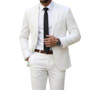 MrSure Men's Suit, 2 Piece Slim Fit Jacket and Pants with Tie, One Button Blazer Trouser for Weddings Proms, White, L