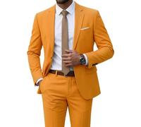 MrSure Men's Suit, 2 Piece Slim Fit Jacket and Pants with Tie, One Button Blazer Trouser for Weddings Proms, Orange, M