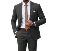MrSure Men's Suit, 2 Piece Slim Fit Jacket and Pants with Tie, One Button Blazer Trouser for Weddings Proms, Dark Grey, L