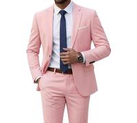 MrSure Men's Suit, 2 Piece Slim Fit Jacket and Pants with Tie, One Button Blazer Trouser for Weddings Proms, Light Pink, M