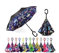 MRTLLOA 40/49/56 Inch Oversize Windproof Inverted Reverse Upside Down Umbrella, Golf Size Rain Umbrella, Double Layer, C-Shaped Handle for Men, Women and Kids (Space, 40 Inch)