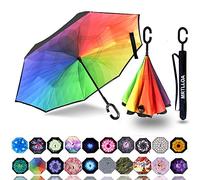 MRTLLOA 40/49/56 Inch Oversize Windproof Inverted Reverse Upside Down Umbrella, Golf Size Rain Umbrella, Double Layer, C-Shaped Handle for Men, Women and Kids (Rainbow, 49 Inch)