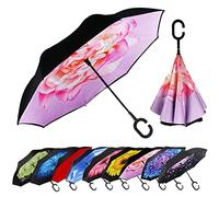 MRTLLOA Inverted Umbrella, 40/49/56 Inch Windproof Double Layer, N-Pink Rose, 49 Inch, Modern