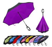 MRTLLOA Inverted Umbrella, 40/49/56 Inch Windproof Double Layer, N-purple, 56 Inch, Modern