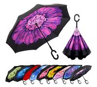 MRTLLOA Inverted Umbrella, 40/49/56 Inch Windproof Double Layer, N-Purple Flower, 49 Inch, Modern